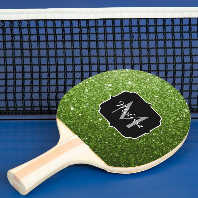 Pala De Ping Pong Purpurina de verde claro destellos Monograma (in situ)