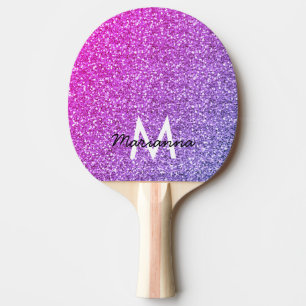 Pala De Ping Pong Purpurina degradado morado rosado giratorio person