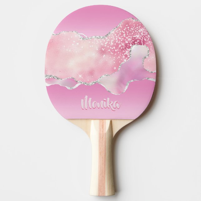 Pala De Ping Pong Purpurina espumoso giratorio Agato de Plata Rosa (Anverso)
