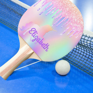 Pala De Ping Pong Purpurina gotea el nombre rosa del unicornio arcoi