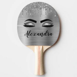 Pala De Ping Pong Purpurina plateado Sparkle Eyelashes Monograma Nom