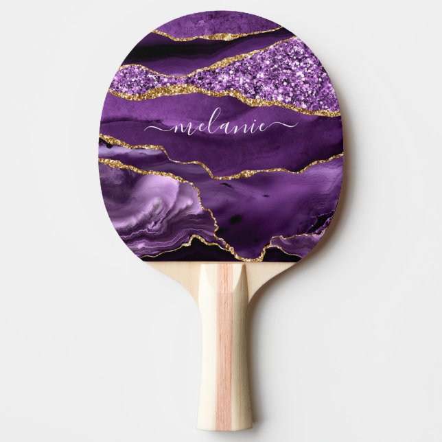 Pala De Ping Pong Purpurina Purple Gold Tu Nombre Ping Pong Paddle (Anverso)