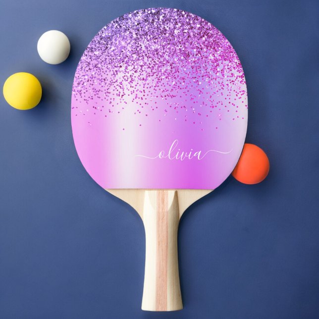 Pala De Ping Pong Purpurina púrpura Glam Monograma Metalizado Nombre (Subido por el creador)
