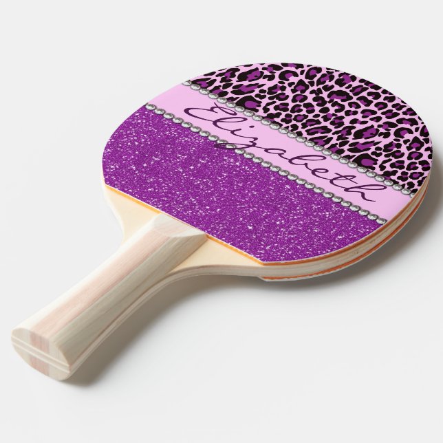 Pala De Ping Pong Purpurina púrpura personalizado del estampado (Ángulo frontal)