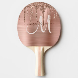 Pala De Ping Pong Purpurina Rosa de Moda con gotero de oro cepillado