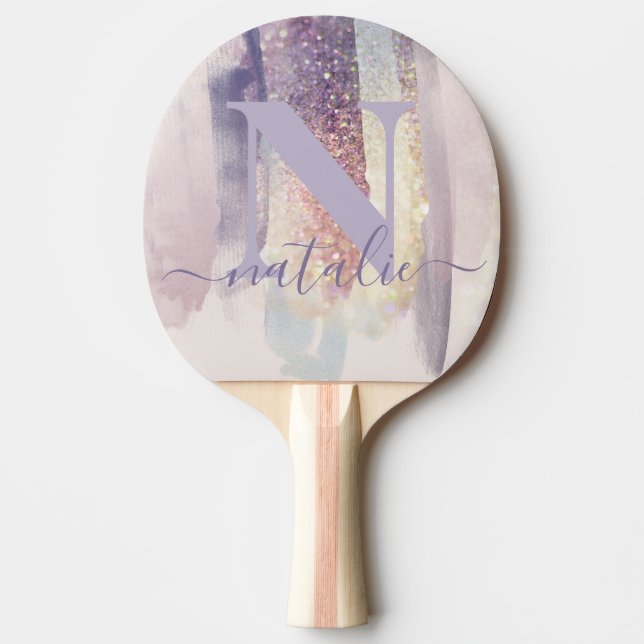 Pala De Ping Pong purpurina rosa morado brillantemente personalizado (Anverso)