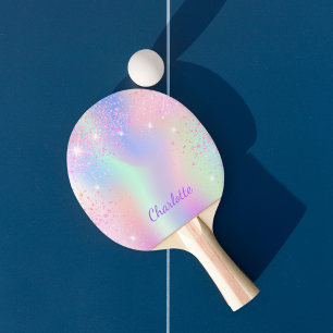 Pala De Ping Pong Purpurina rosa polvo arcoiris chica de monograma p