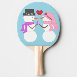 Pala De Ping Pong Queridos muñecos de nieve enamorados: azul claro