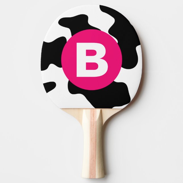 Pala De Ping Pong Quirky Cow Patch Pattern Pink Monogram (Anverso)