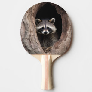 Pala De Ping Pong Racoon en la cueva del árbol