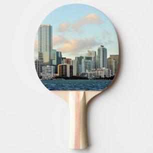 Pala De Ping Pong Rascacielos de Miami contra el cielo claro ancho