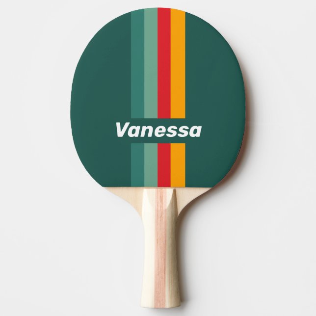 Pala De Ping Pong Rayado de Pin Verde con Nombre (Anverso)