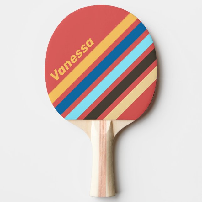 Pala De Ping Pong Rayado en ángulo Retro Murmur con nombre (Anverso)