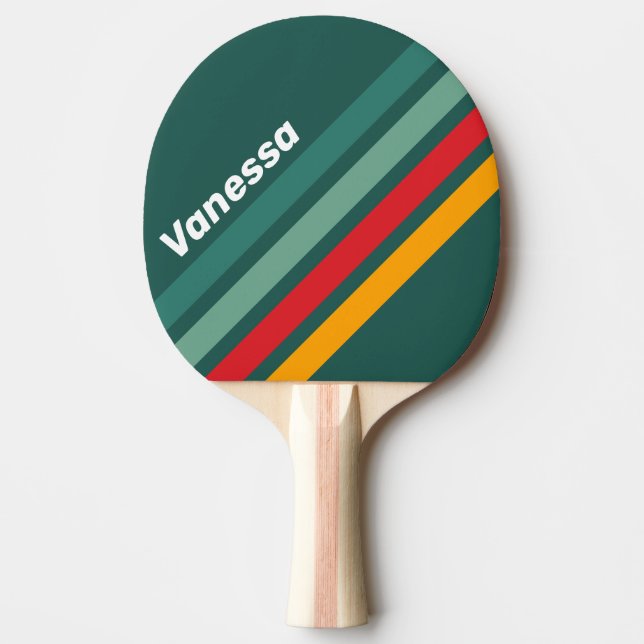 Pala De Ping Pong Rayado en ángulo verde con nombre (Anverso)