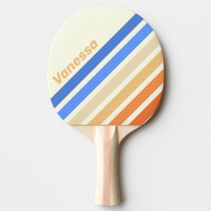 Pala De Ping Pong Rayas Anguladas Vintage Océano Sol con Nombre