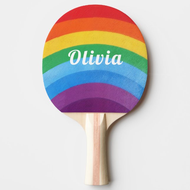 Pala De Ping Pong Rayas arcoiris personalizadas (Anverso)
