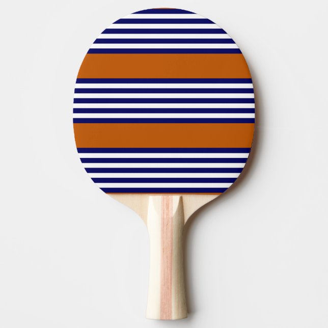 Pala De Ping Pong Rayas azul y blanca de la marina con naranja quema (Anverso)