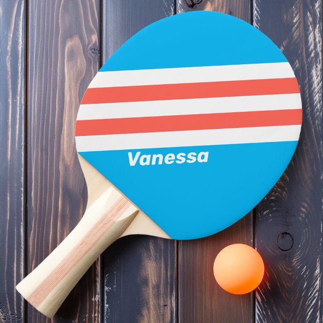 Pala De Ping Pong Rayas Azules Celestes Retro con Nombre (Subido por el creador)