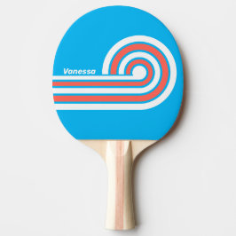 Pala De Ping Pong Rayas azules celestes Retro Light con nombre