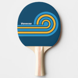 Pala De Ping Pong Rayas azules de la Marina Retro con nombre