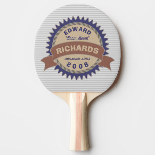 Pala De Ping Pong Rayas azules del gris del logotipo de Brown del