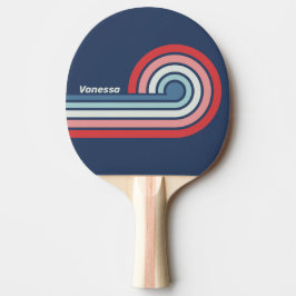 Pala De Ping Pong Rayas Azules Náuticas Vintage con Nombre