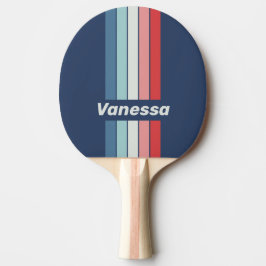 Pala De Ping Pong Rayas azules náuticas vintage con nombre