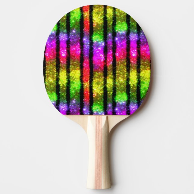 Pala De Ping Pong Rayas Brillantes Arcoíris Neón (Anverso)