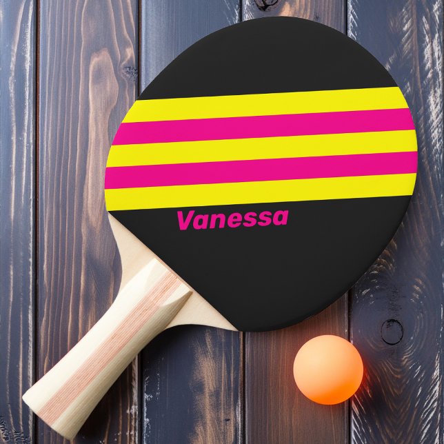 Pala De Ping Pong Rayas con brillo solar retro con nombre (Subido por el creador)