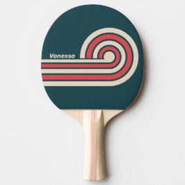 Pala De Ping Pong Rayas con nombre de estilo retro teal