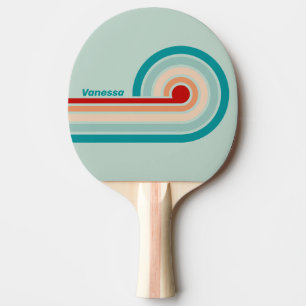 Pala De Ping Pong Rayas Curl de Cristal Marino Pálido con Nombre