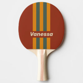 Pala De Ping Pong Rayas de alfiler naranja retro con nombre