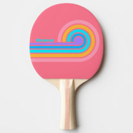 Pala De Ping Pong Rayas de amanecer neón de los 80 con nombre