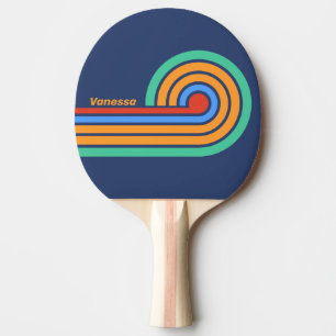 Pala De Ping Pong Rayas de arcoíris retro de vieja escuela con nombr