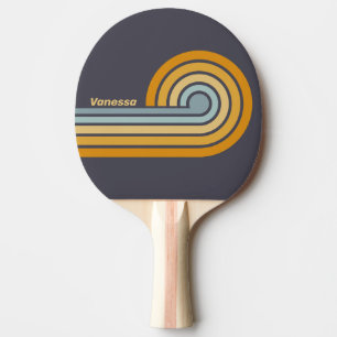 Pala De Ping Pong Rayas de arcoíris retrógrado vintage con nombre