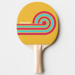 Pala De Ping Pong Rayas de brisa tropical retro con nombre