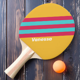 Pala De Ping Pong Rayas de Brisa Tropical Retro con Nombre