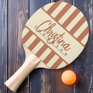 Pala De Ping Pong Rayas de caramelo rosa pálido de mediados de siglo