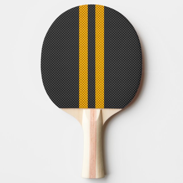 Pala De Ping Pong Rayas de Carreras Amarillas Estilo Fibra de Carbon (Anverso)
