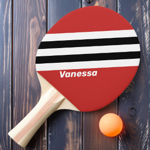 Pala De Ping Pong Rayas de cebra urbanas retro con nombre