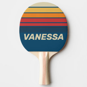 Pala De Ping Pong Rayas de horizonte de arcoíris azul vintage con no