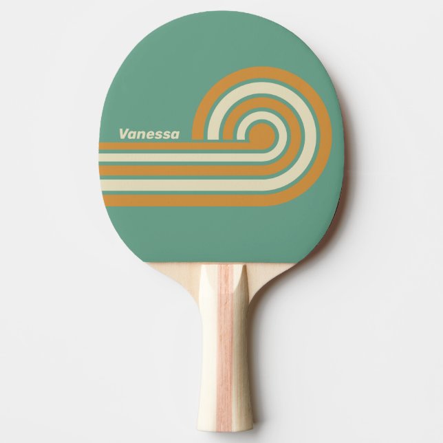 Pala De Ping Pong Rayas de musgo retro con nombre (Anverso)