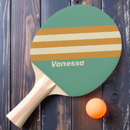 Pala De Ping Pong Rayas de musgo retro con nombre