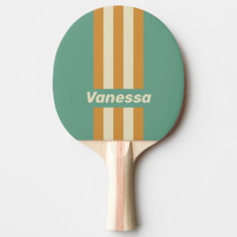 Pala De Ping Pong Rayas de musgo retro con nombre
