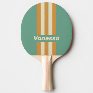 Pala De Ping Pong Rayas de musgo retro con nombre