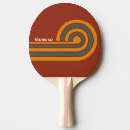 Pala De Ping Pong Rayas de naranja oxidadas retro con nombre