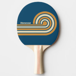 Pala De Ping Pong Rayas de Onda Azul Retro con Nombre