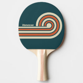Pala De Ping Pong Rayas de onda retro con nombre