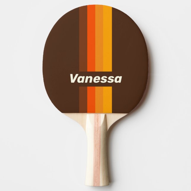 Pala De Ping Pong Rayas de Pin Retro Marrón con Nombre (Anverso)