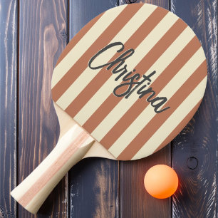 Pala De Ping Pong Rayas de Polo de Mediados de Siglo Rosa Pálido Pin